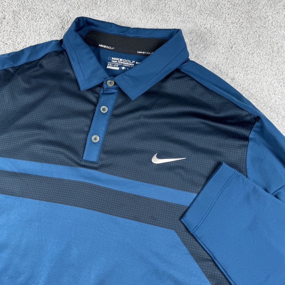 Nike Golf Polo Shirt Men XL Blue Long Sleeve Dri-Fit Tour Performance 543544-450